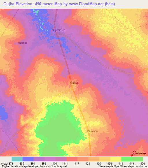 Gujba,Nigeria Elevation Map