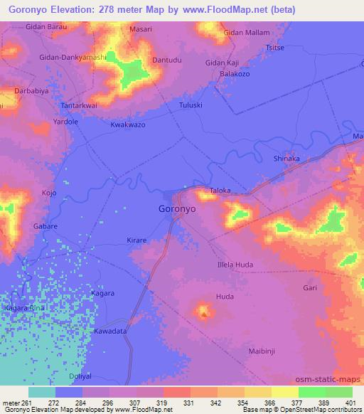 Goronyo,Nigeria Elevation Map