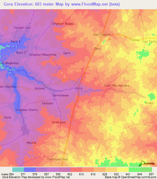 Gora,Nigeria Elevation Map