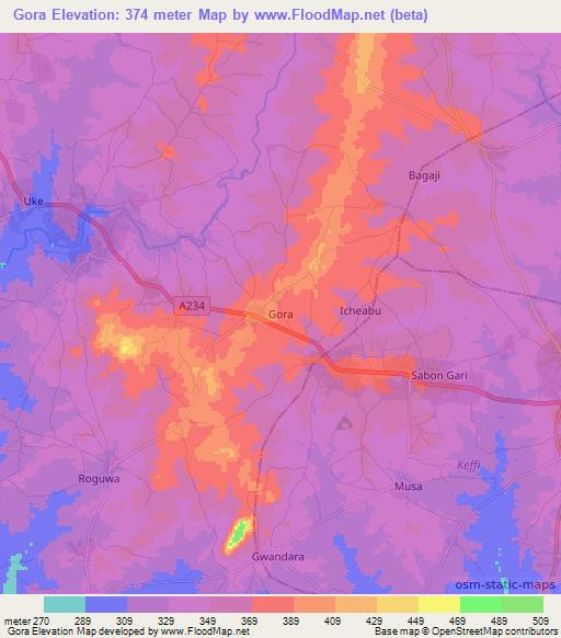 Gora,Nigeria Elevation Map