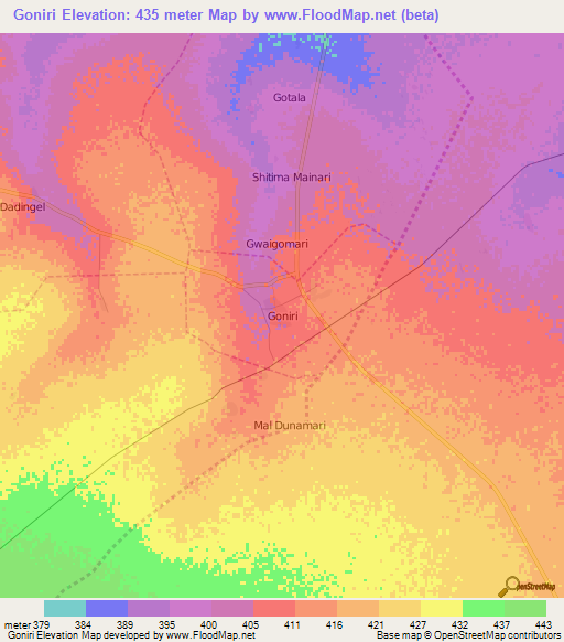 Goniri,Nigeria Elevation Map