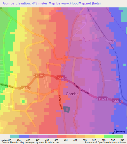 Gombe,Nigeria Elevation Map