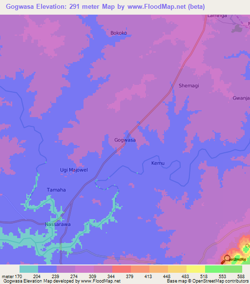 Gogwasa,Nigeria Elevation Map