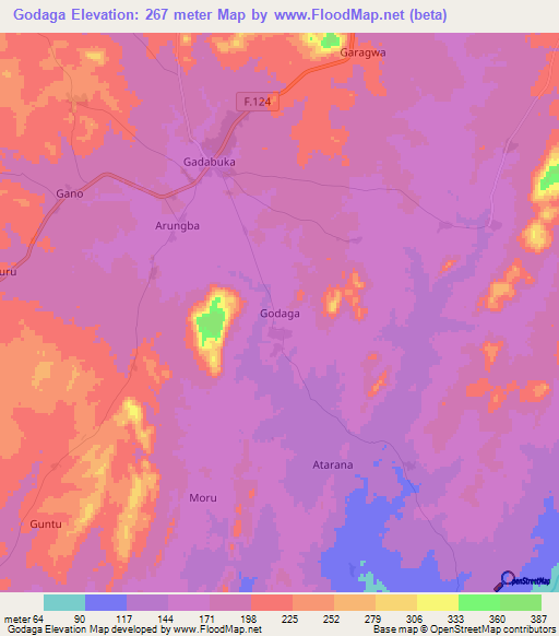 Godaga,Nigeria Elevation Map