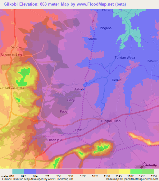 Gilkobi,Nigeria Elevation Map