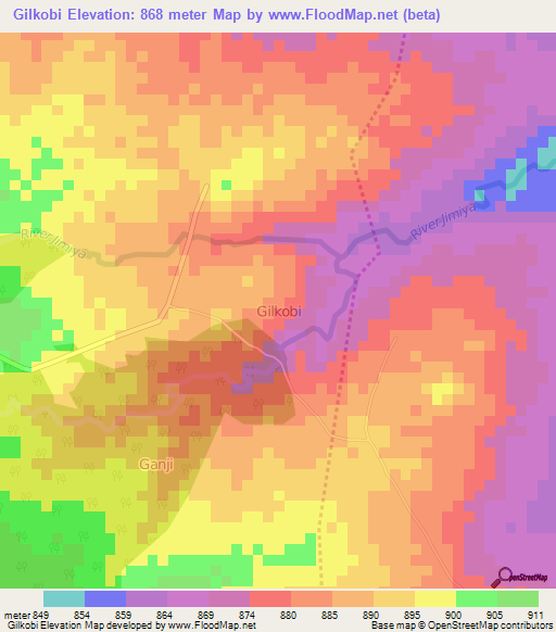 Gilkobi,Nigeria Elevation Map