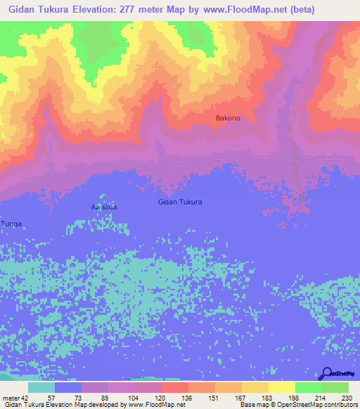 Gidan Tukura,Nigeria Elevation Map