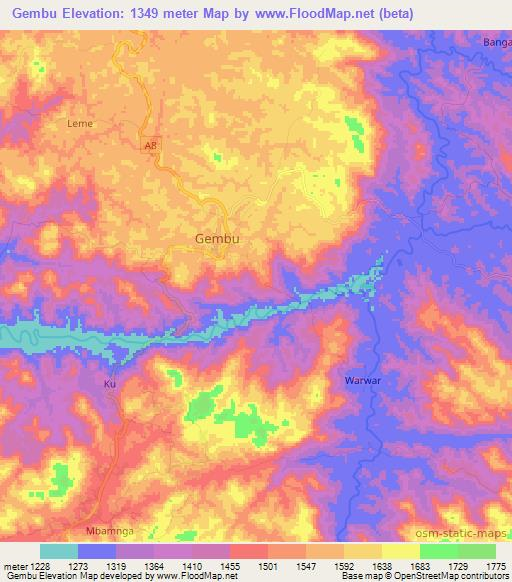 Gembu,Nigeria Elevation Map