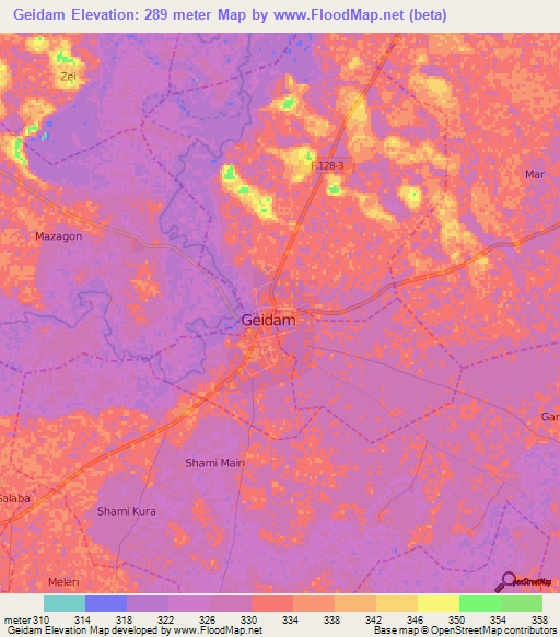 Geidam,Nigeria Elevation Map