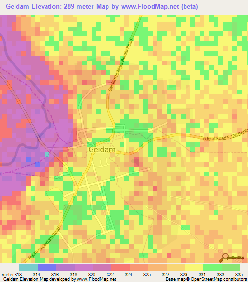 Geidam,Nigeria Elevation Map