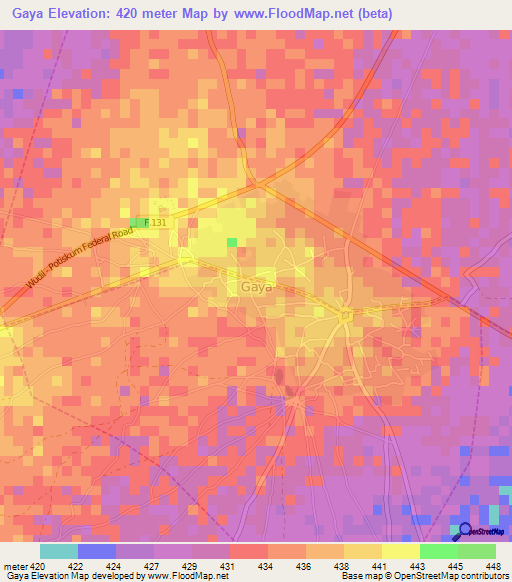 Gaya,Nigeria Elevation Map