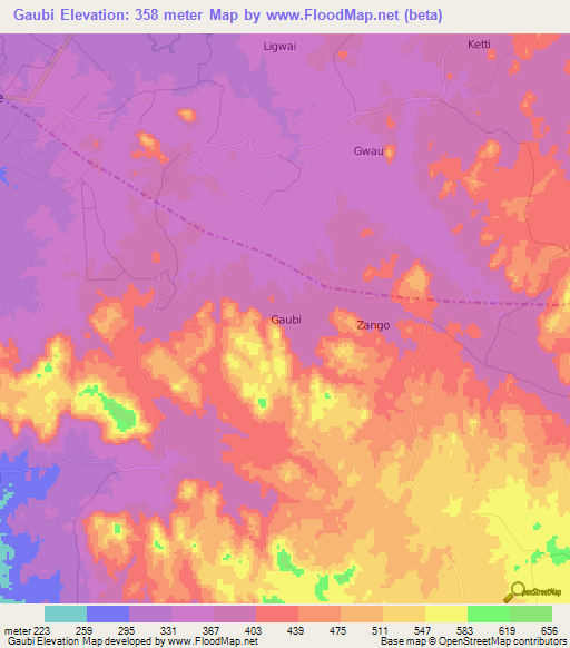 Gaubi,Nigeria Elevation Map