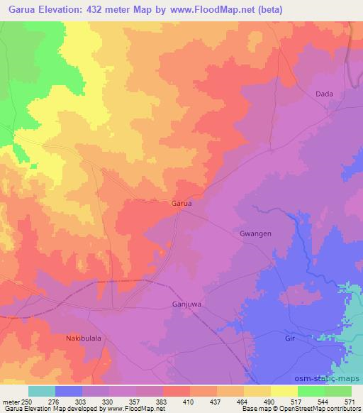 Garua,Nigeria Elevation Map