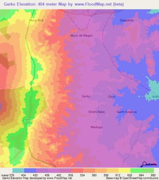 Garko,Nigeria Elevation Map