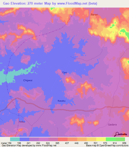 Gao,Nigeria Elevation Map