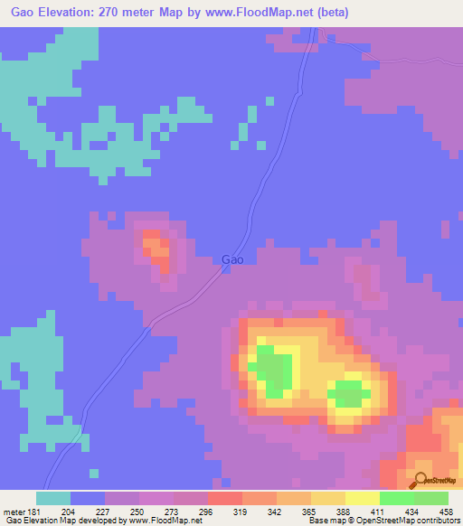 Gao,Nigeria Elevation Map