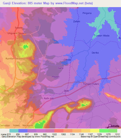 Ganji,Nigeria Elevation Map