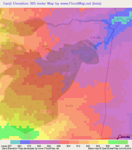 Ganji,Nigeria Elevation Map