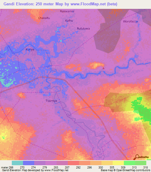 Gandi,Nigeria Elevation Map