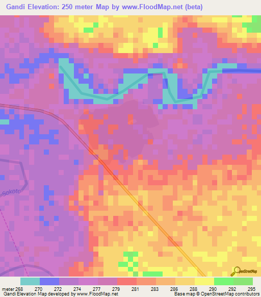 Gandi,Nigeria Elevation Map