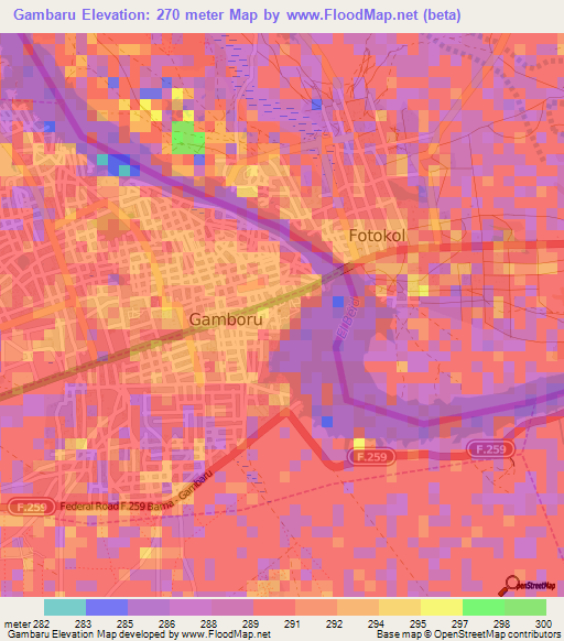 Gambaru,Nigeria Elevation Map