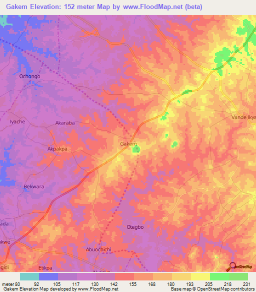 Gakem,Nigeria Elevation Map