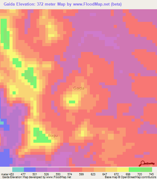 Gaida,Nigeria Elevation Map