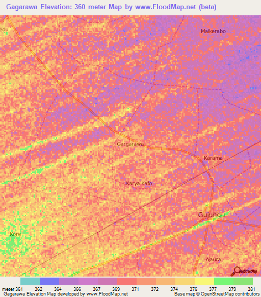 Gagarawa,Nigeria Elevation Map