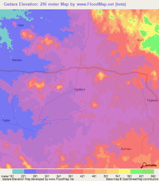 Gadara,Nigeria Elevation Map