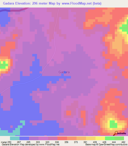 Gadara,Nigeria Elevation Map