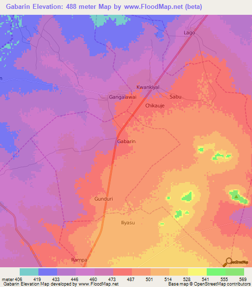 Gabarin,Nigeria Elevation Map