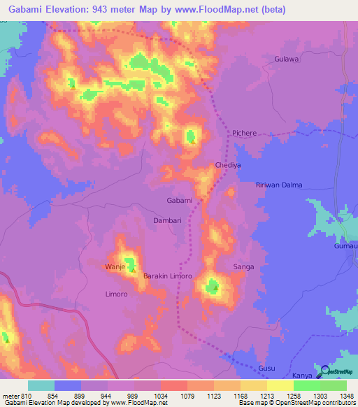 Gabami,Nigeria Elevation Map