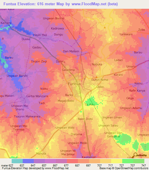 Funtua,Nigeria Elevation Map