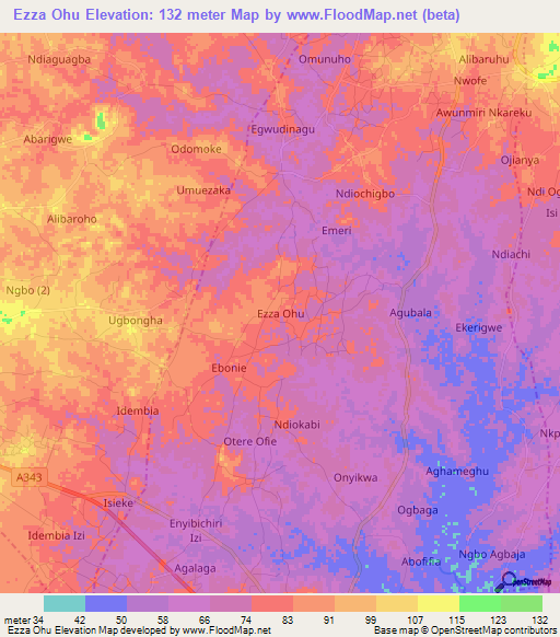 Ezza Ohu,Nigeria Elevation Map