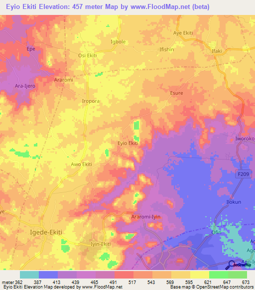 Eyio Ekiti,Nigeria Elevation Map