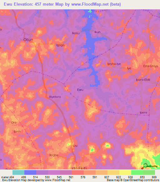 Ewu,Nigeria Elevation Map