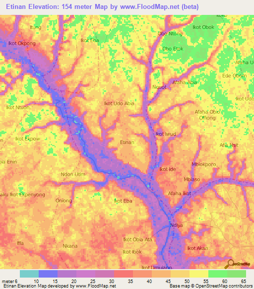 Etinan,Nigeria Elevation Map