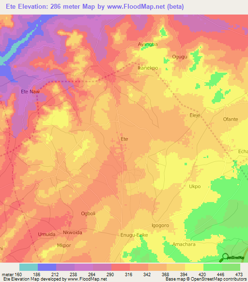 Ete,Nigeria Elevation Map