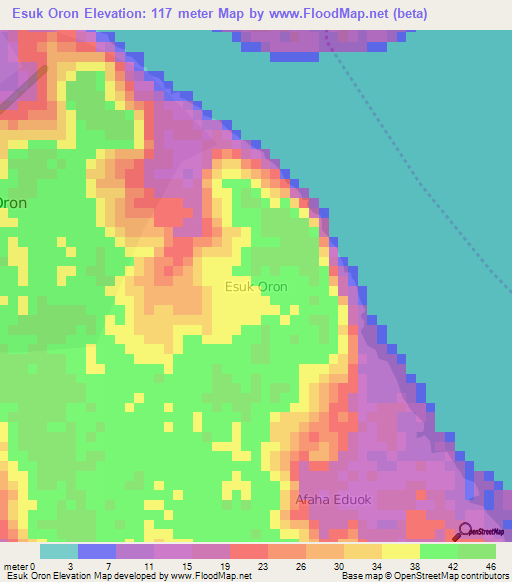 Esuk Oron,Nigeria Elevation Map