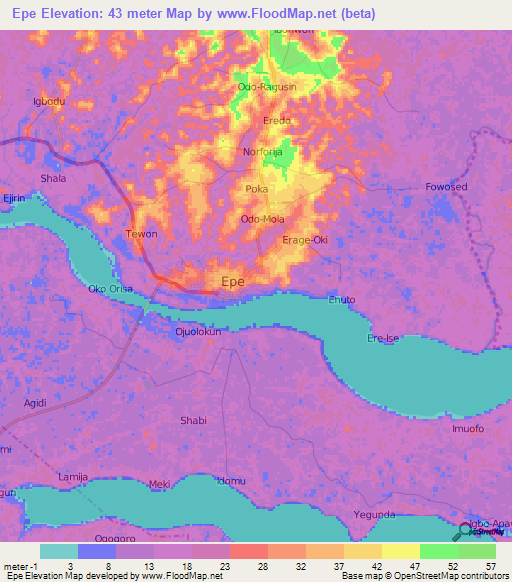 Epe,Nigeria Elevation Map