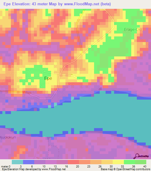 Epe,Nigeria Elevation Map