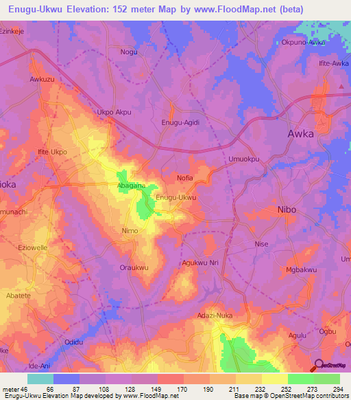 Enugu-Ukwu,Nigeria Elevation Map