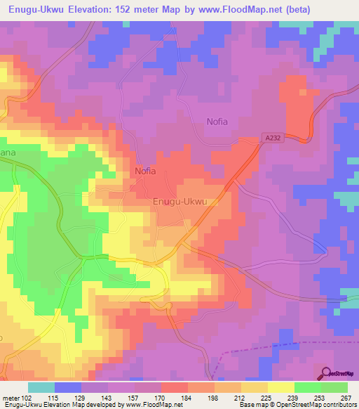 Enugu-Ukwu,Nigeria Elevation Map