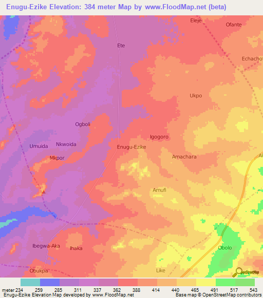 Enugu-Ezike,Nigeria Elevation Map