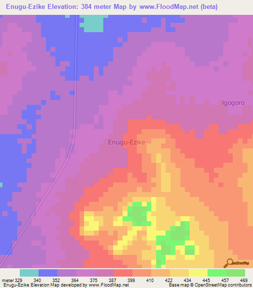 Enugu-Ezike,Nigeria Elevation Map