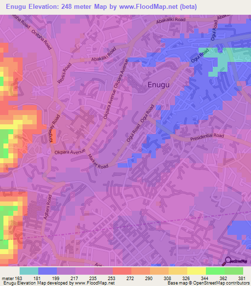 Enugu,Nigeria Elevation Map