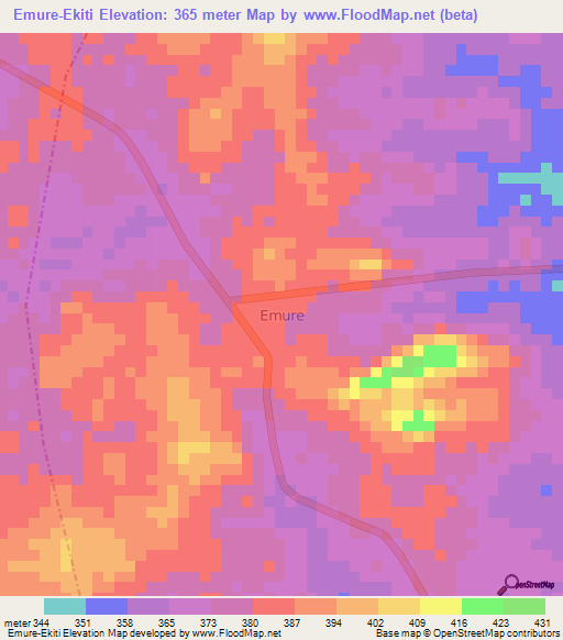 Emure-Ekiti,Nigeria Elevation Map