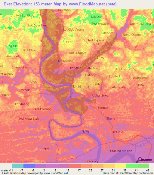 Eket,Nigeria Elevation Map