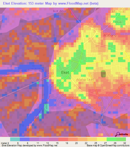 Eket,Nigeria Elevation Map