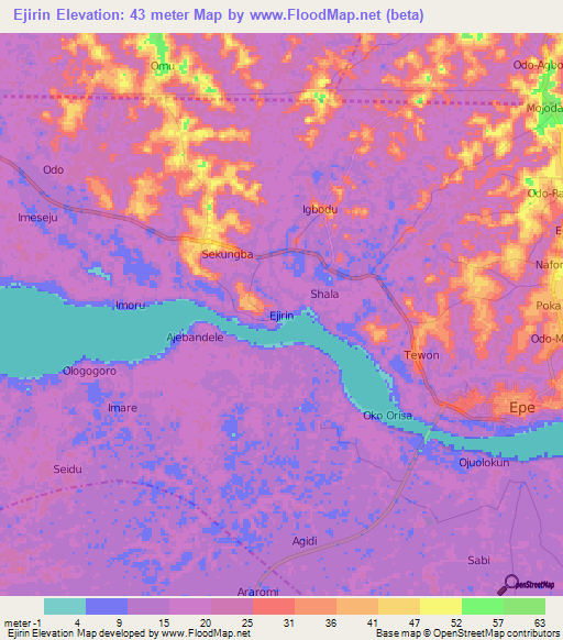 Ejirin,Nigeria Elevation Map